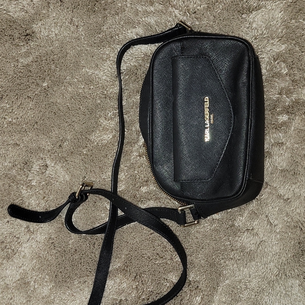 Karl Lagerfeld Black Crossbody Purse with Gold Accents/Hardware